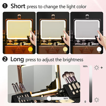 Rose Gold Makeup Case with Lighted Mirror, Detachable LED Mirror, Travel Makeup - Image 5