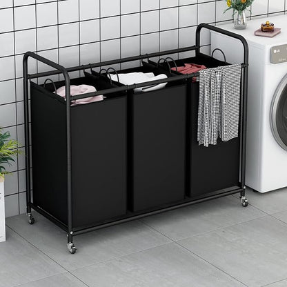 LINZINAR 3-Bag Laundry Basket Hamper Laundry Sorter Cart laundry room - Image 4