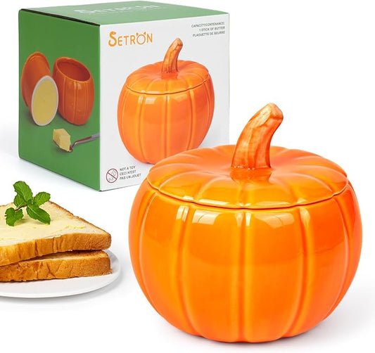 SETRON Halloween Pumpkin Butter Crock, Ceramic Butter Keeper by Setron