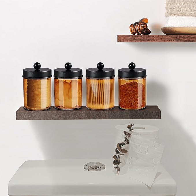 Amolliar Bronze Glass Apothecary Jar, Qtip Holder Metal Lid & Stickers - Image 4