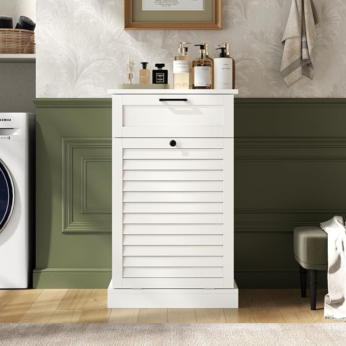 Upgraded Tilt Out Laundry Hamper Cabinet, 15 Gallon Trash Can Cabinet - Image 5