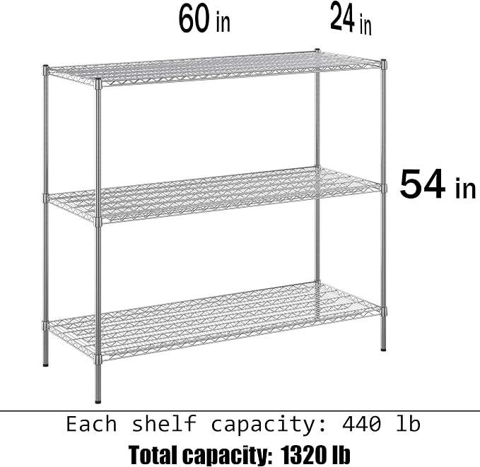 24" Deep x 60" Wide x 54" Height Wire Shelving Kit | 3-Tier | NSF Commercial - Image 3