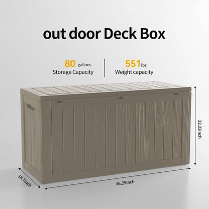 80 Gallon Resin Deck Box, Waterproof Outdoor Storage Box - Image 3