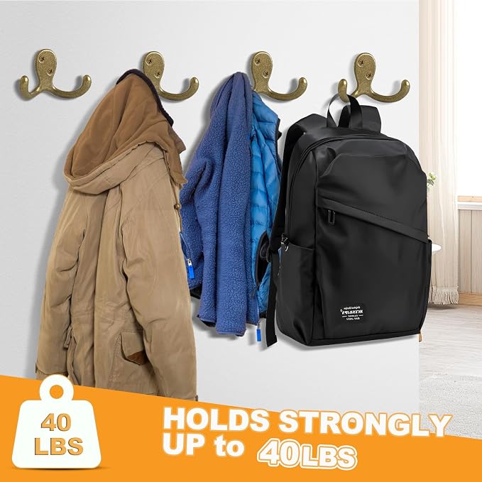 20 Pack Coat Hooks Wall Hooks for Hanging, Heavy Duty Double Prong Metal Hook - Image 3
