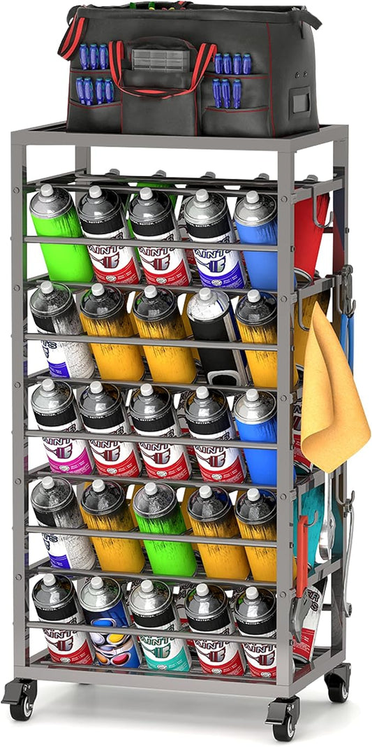 yeshine 50 Can Spray Paint Storage Rack, Metal Aerosol Storage Cart, Rolling by yeshine