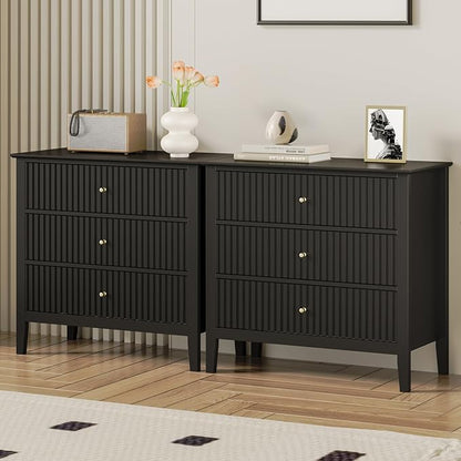 RoyalCraft Large 3 Drawer Dresser Set of 2, Fluted Chest of Drawers by Bringyoubetterlife