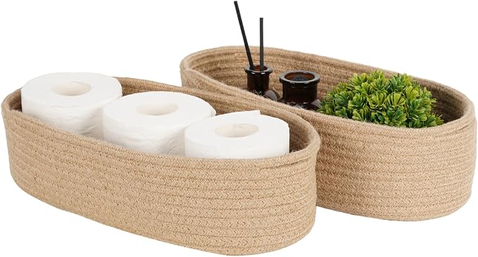 Temary Toilet Paper Basket, Narrow Cotton Rope Storage Bins by TEMARY