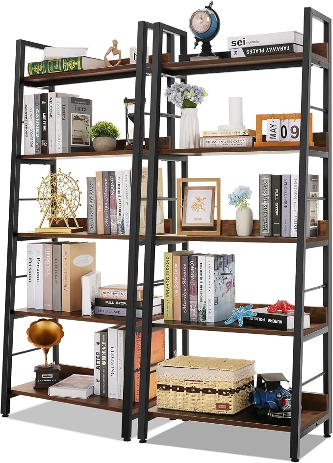 Himimi Ladder Shelf Set of 2, 5-Tier Ladder Bookcase, Industrial Bookshelf Wood by Himimi