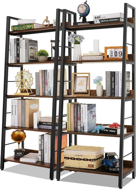 Himimi Ladder Shelf Set of 2, 5-Tier Ladder Bookcase, Industrial Bookshelf Wood by Himimi