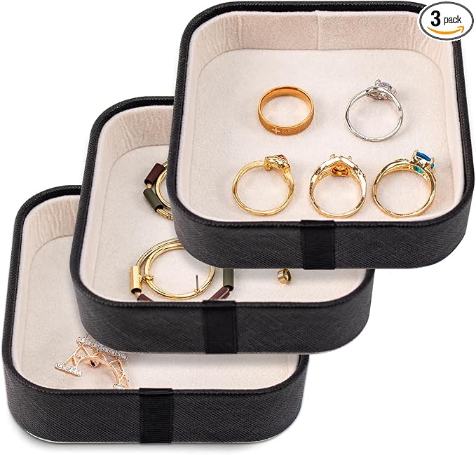 SANQIANWAN Set of 3 Small Stackable Jewelry Organizer Trays Mini Jewelry Drawer by SANQIANWAN