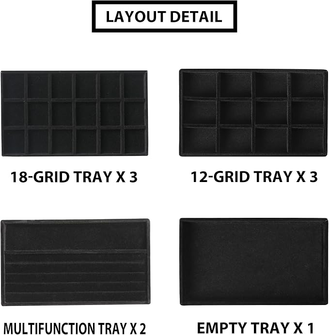 Frebeauty Jewelry Organizer Tray, Stackable Velvet Jewelry Trays, Drawer - Image 4