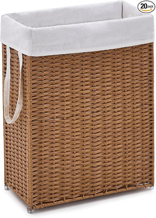 Slim Wicker Laundry Hamper, 55L Handwoven Rattan Basket by LGENHOOMHandwovenNaturalWaterHyacinthBasket