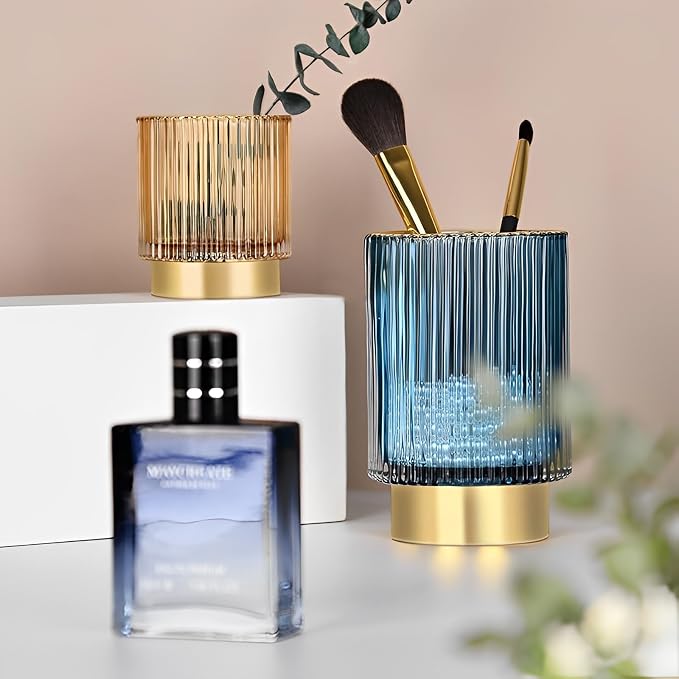 Makeup Brush Holder Organizer, Heavy Crystal Glass Brush Storage Holder - Image 2