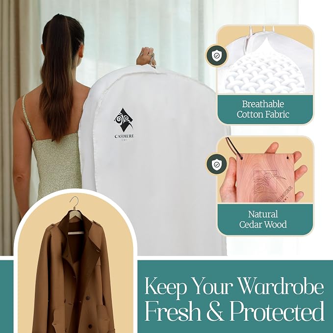 Premium 60” Cotton Garment Bag For Hanging Clothes And Storage | Wide 6” Gusset - Image 2
