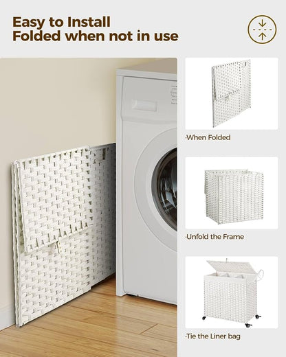 Greenstell Laundry Hamper with Wheels&Lid, 130L Large 3 Sections Clothes Hamper - Image 7
