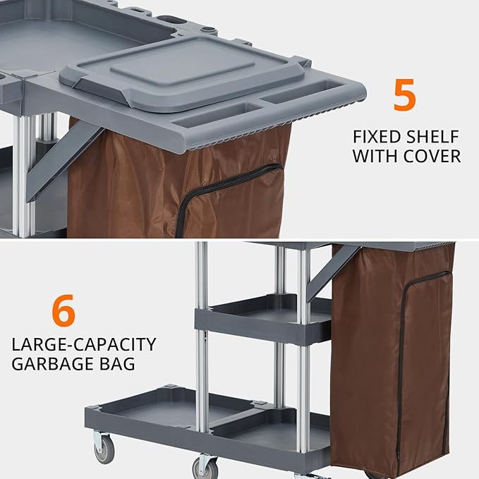 Cleaning Cart, Heavy-Duty Rolling Service Cart - Image 6