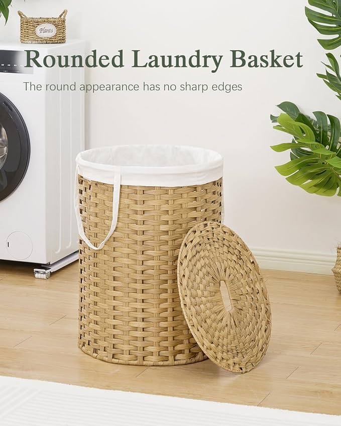 Laundry Basket with Lid Round Rattan Laundry Hamper with Lid and Handles 29.1 - Image 2