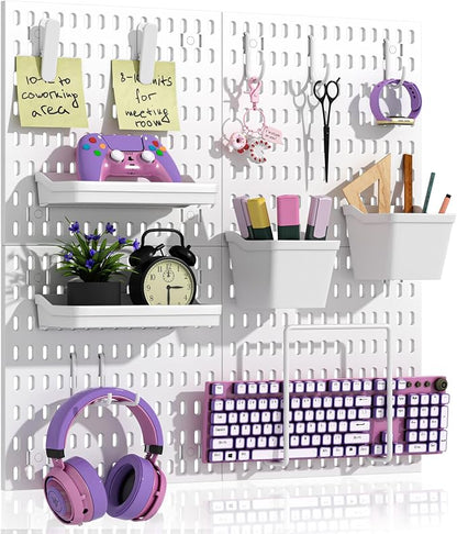 AKTOP Peg Board Wall Organizer 4-Pack – 12"x12" White Pegboard Combination Kit by Buynow