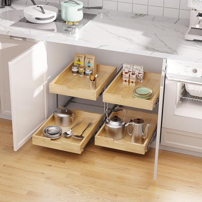 Wood Pull Out Cabinet Organizer 2 Tie 14" W x 21" D, Heavy-Duty Sliding Drawers - Image 5