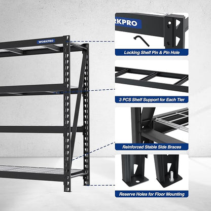WORKPRO 68" Ultra Wide 4-Tier Metal Garage Shelving Unit, 7200 LBS Capacity - Image 5