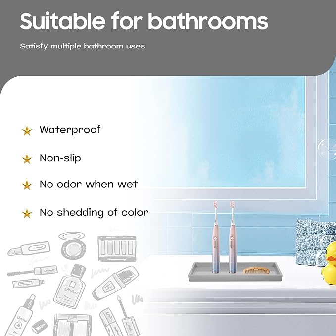 Vanity and Bathroom Tray, 6.3" ABS Countertop Organizer, Waterproof Vanity Tray - Image 2
