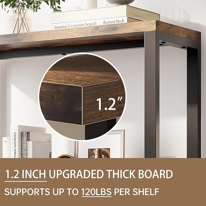 5-Tier Adjustable Heavy Duty Bookshelf, Industrial Wooden Open Storage Rack - Image 3