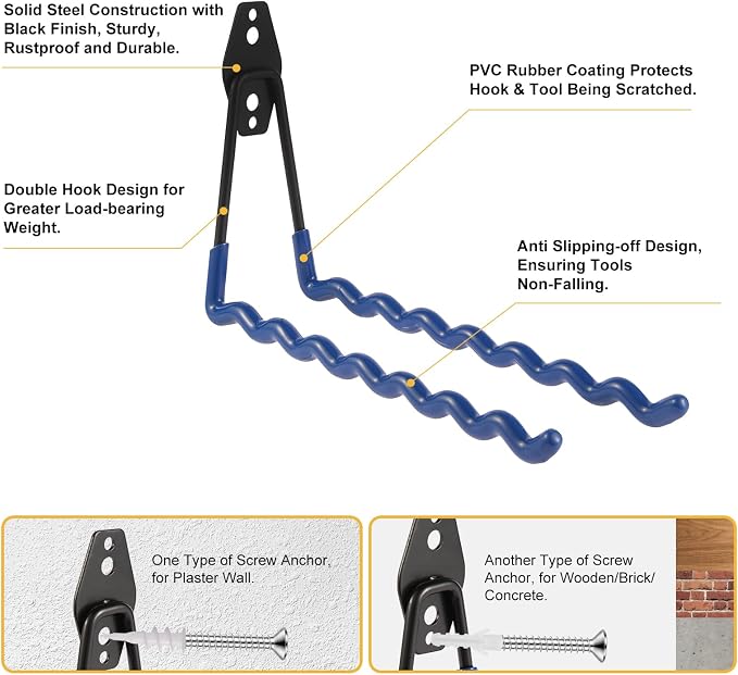 Wall Mounted Garage Hooks Tool Organizer, 10 Inch Garage Storage Hook Heavy - Image 3