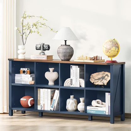 8 Cube Book Shelf, Farmhouse Wood Long Storage Organizer Bookcase, Hallway TV by Joaxswe