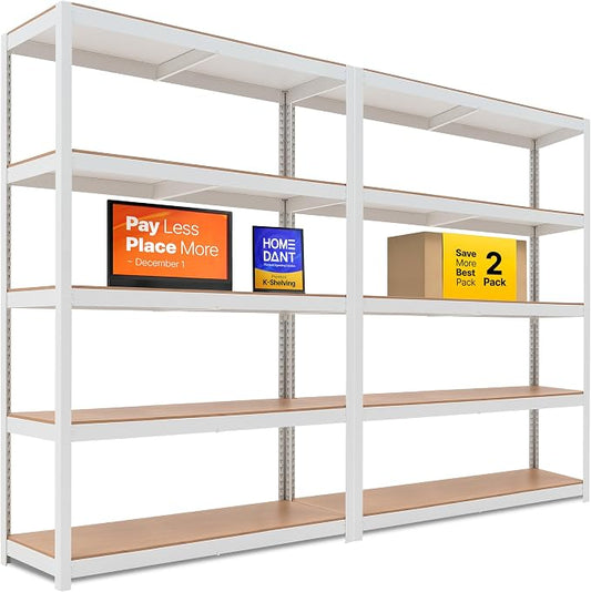HOMEDANT House Lift-Beam White 48" Wide Boltless Heavy Duty Garage Storage by TheBestOrganizingSolution