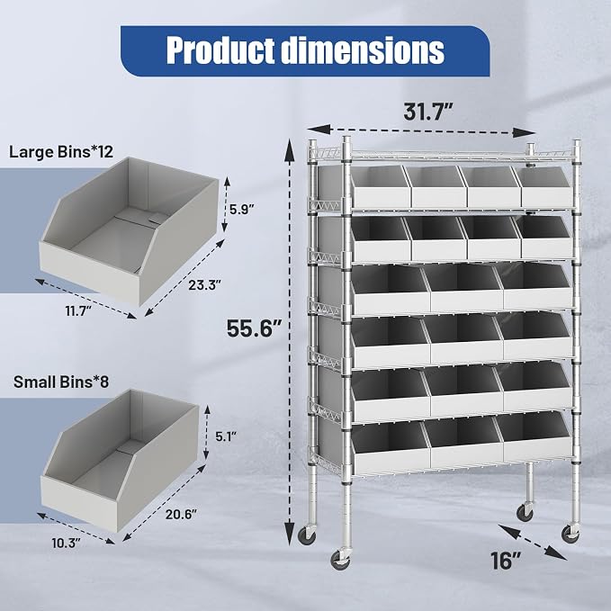6-Tier Classics Heavy-Duty Bin Rack, Industrial Solid Steel Wire Shelving - Image 3