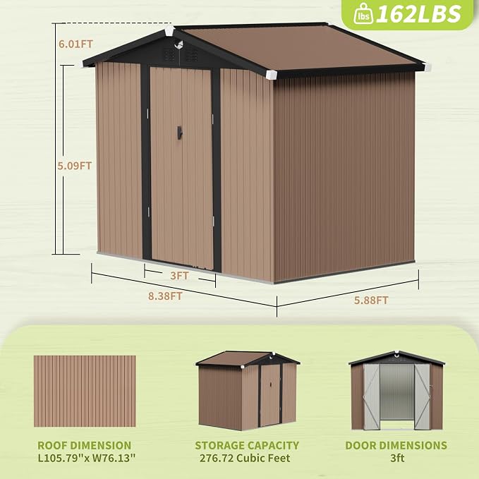 Metal Storage Shed, Outdoor Storage Building 8x6, Large Backyard Shed - Image 3