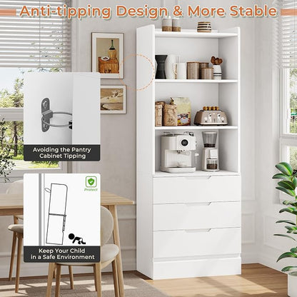 DICTAC Bookcase Set of 2 with 3 Drawers 73.23'' White Bookshelf Storage - Image 6