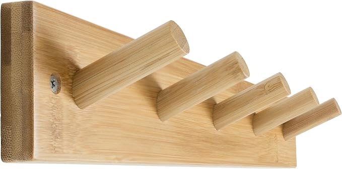 SKOLOO Wooden Wall Mounted Coat Rack, 5 Pegs Bamboo Wall Hook by SKOLOO