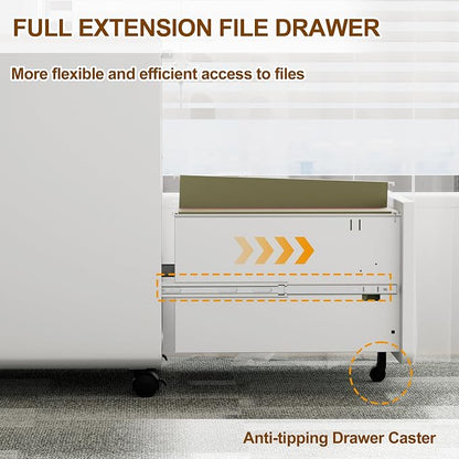 3 Drawer File Cabinet with Lock and 4 Keys, Mobile Metal Filing Cabinet - Image 5