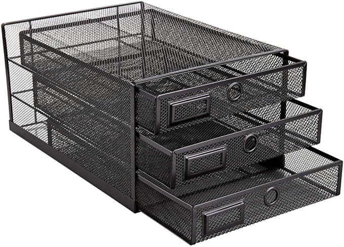 Annova Desk Organizer Wire Mesh 3 Tier Sliding Drawers Paper - Image 5