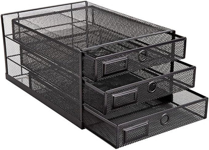 Annova Desk Organizer Wire Mesh 3 Tier Sliding Drawers Paper - Image 5