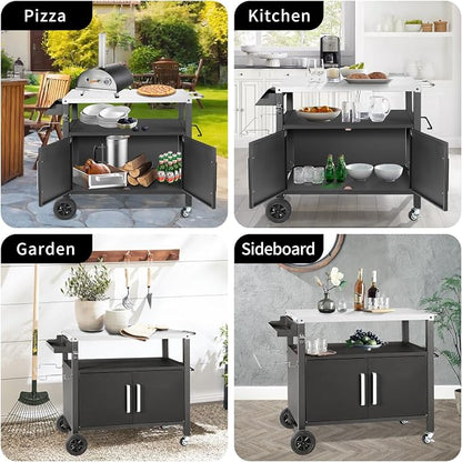 Dining Cart Table with Big Storage Cabinet, Movable Outdoor BBQ Grill Table - Image 6