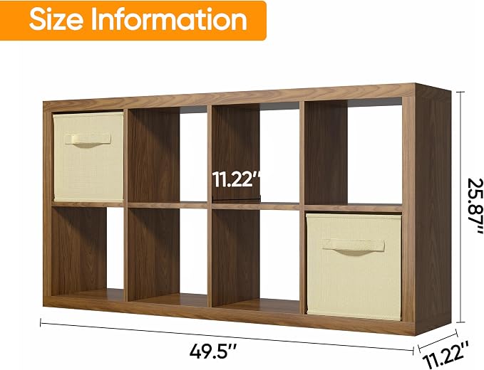 furtble Bookshelf with Storage Bins, 8-Cube Storage Organizer, Modern Wood Open - Image 3