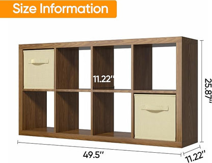 furtble Bookshelf with Storage Bins, 8-Cube Storage Organizer, Modern Wood Open - Image 3