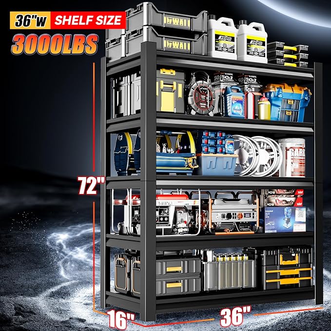 36" W Garage Shelving, 5-Tier Heavy Duty Shelving Unit, 3000LBS Adjustable - Image 3