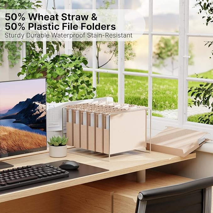 Wheat Straw Plastic Hanging File Folder Letter Size, Heavy Duty 1'' Expansion - Image 4