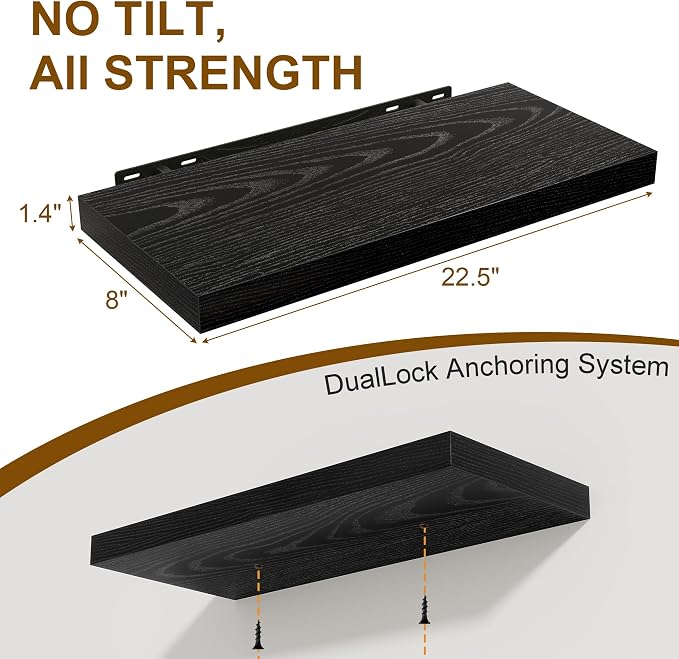 Black Floating Shelves 22.5 Inch Long, 8 Inch Deep Floating Shelf Wall Mounted - Image 3