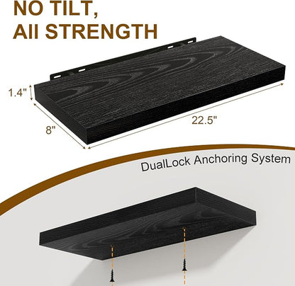 Black Floating Shelves 22.5 Inch Long, 8 Inch Deep Floating Shelf Wall Mounted - Image 3