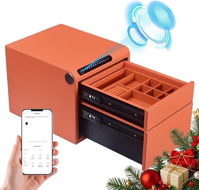 Jewelry Safe with Drawers，Biometric Fingerprint safe, Slide-Away Handgun Safe by SecureYourWorld