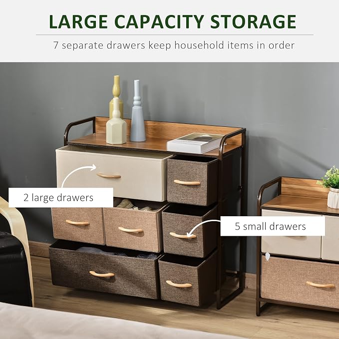 HOMCOM 7-Drawer Dresser, Fabric Chest of Drawers, 3-Tier Storage Organizer - Image 4