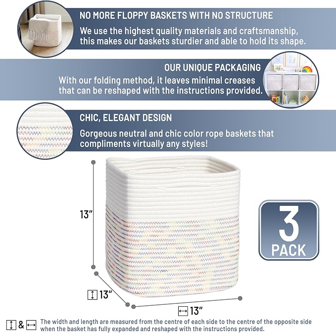 NaturalCozy 13 Inch Cube Storage Bins Cotton Rope Woven Baskets - Image 2