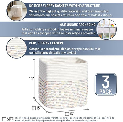 NaturalCozy 13 Inch Cube Storage Bins Cotton Rope Woven Baskets - Image 2