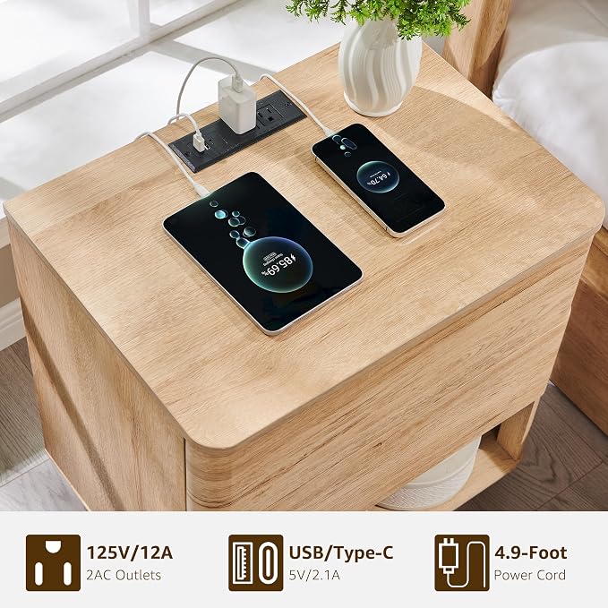 ACCOHOHO Nightstand with Charging Station, Large Modern End Table - Image 3