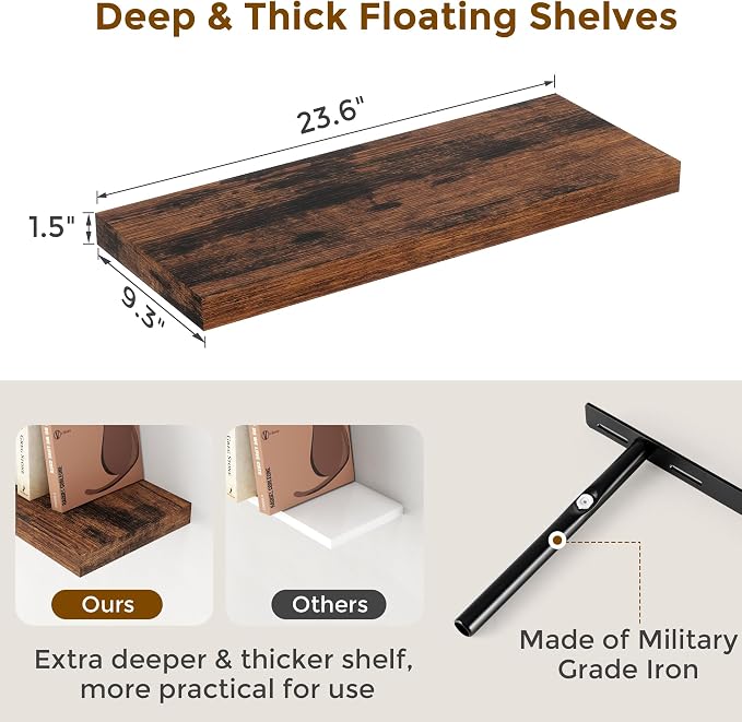 24 Inch Floating Shelves for Wall 2 Pack for Bedroom|Kitchen|Bathroom, Wall - Image 3