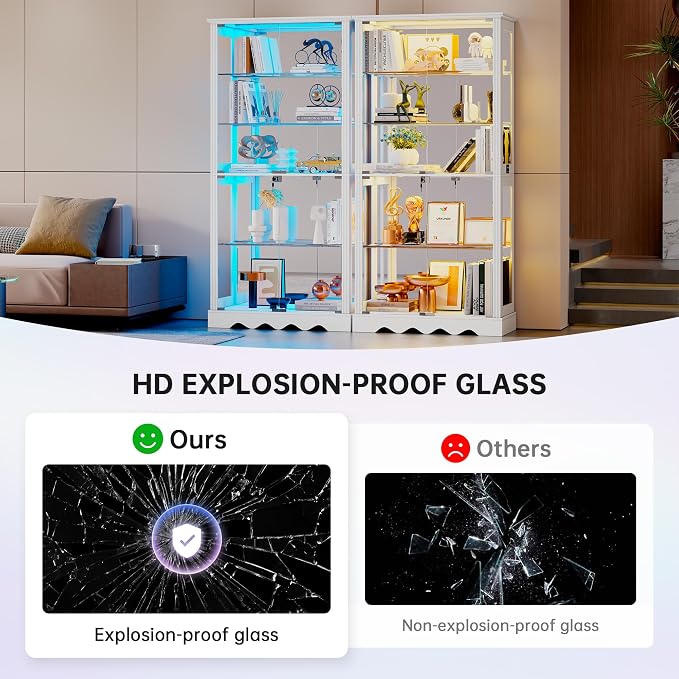 Glass Display Cabinet with RGB Light, 5-Tier Curio Cabinet - Image 5